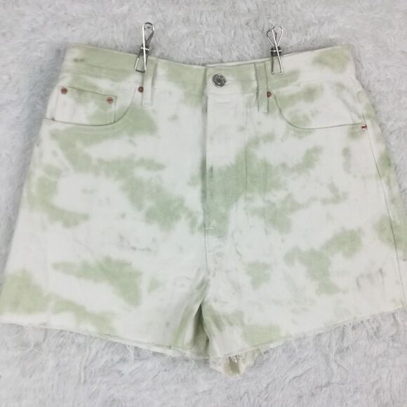Pacsun Womens Shorts Denim Ultra High Rise Vintage Tie Dye Green Button‎ Fly 28 - Picture 1 of 13